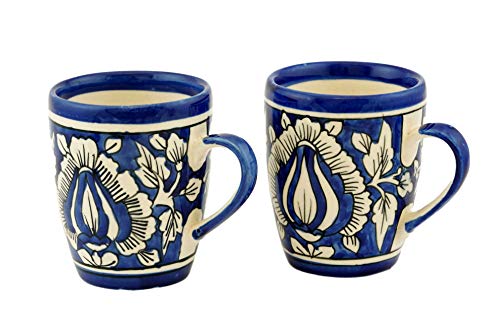 Freakway Floral Mughal Art Handcarfted Ceramic Tea Cups and Ceramic Coffee Mugs Set of 2 (250 ML, Microwave & Dishwasher Safe) – Tea Mugs Ceramic Mugs Milk Mug Coffee Cup Drinkware_Blue