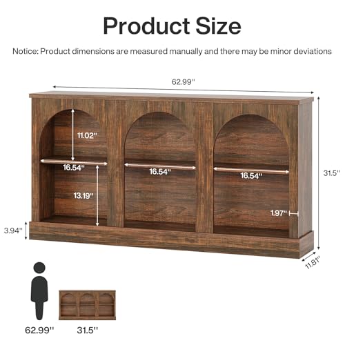 Image of Tribesigns Farmhouse Console Table, 63-Inch Long 3 Tier Entryway Table with Storage, Wooden Rectangular Sofa Table Behind The Couch for Entrance, Hallway, Living Room, Dark Brown