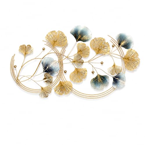 Image of SMILES GIFT Luxury Imported Wall Hanging | Sophisticated Double-Ring Ginkgo Metal Wall Hanging | Sculpture for Home Decor for Living Room & Office