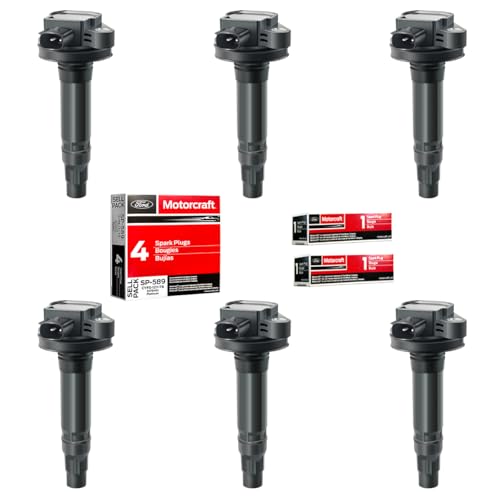 MAS 6Pcs Ignition Coils Pack UF553 5C1652 & 6 Motorcraft Platinum Spark Plug SP520 SP589 CYFS12YT6 Compatible with Ford Explorer F-150 Mustang Taurus 3.5L V6 Lincoln MKS MKT 3.7L V6