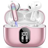 Wireless Earbuds, Bluetooth 5.4 Headphones Bass Stereo, Ear Buds with Noise Cancelling Mic, IP7 Waterproof in Ear Earphones, 36H LED Display Bluetooth Earbuds for Laptop Pad Phones Sports, Rose Gold