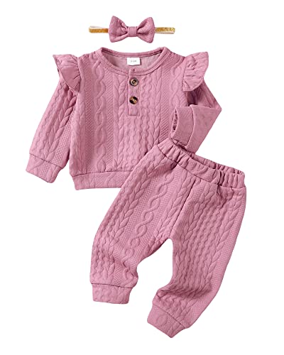Image of Mioglrie Toddler Baby Girl Clothes Fall Winter Sweatsuit Newborn Sweatshirt Sweat Pant Sets Outfits Infant Girls Clothing