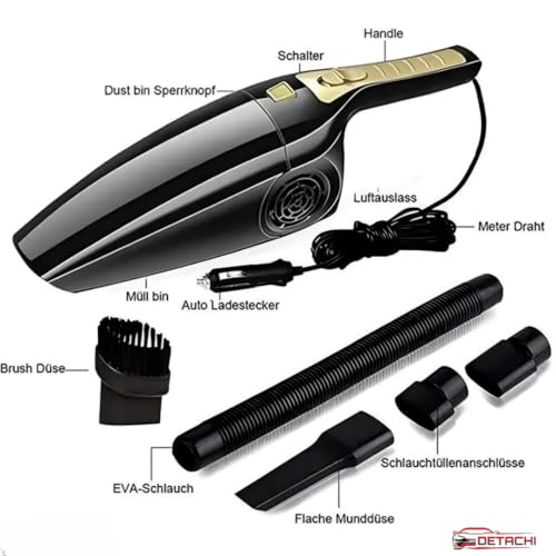 Image of DETACHI Car Vacuum Cleaner - Portable 2 in 1 Wet & Dry Cleaner for Car with High 6000PA Powerful Suction 12V DC for Deep Cleaning, HEPA Filter, Filter for Allergens, Cigarette Lighter Cord