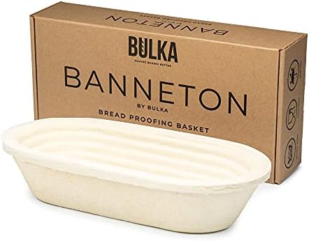 Bulka Oval Banneton Bread Proofing Basket Spruce Wood Pulp 750g Groove, Sourdough Bread Baking Supplies Brotform - Batard Dough Proving Bowl, Gifts for Bakers making Artisan Loaves, Made in Germany.