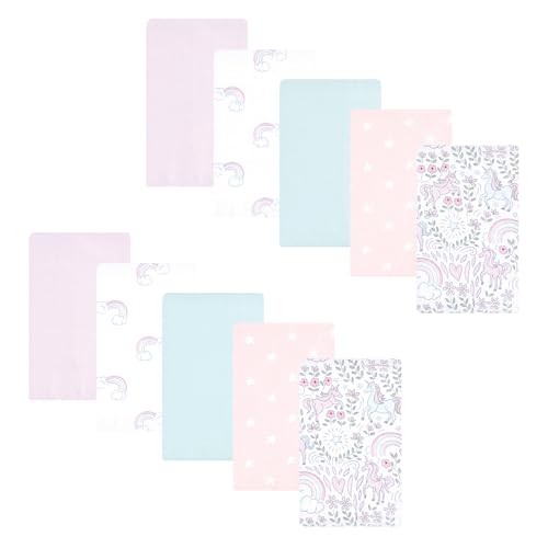 Image of Hudson Baby Unisex Baby Flannel Burp Cloth 10pk, Dreamy Unicorn, One Size
