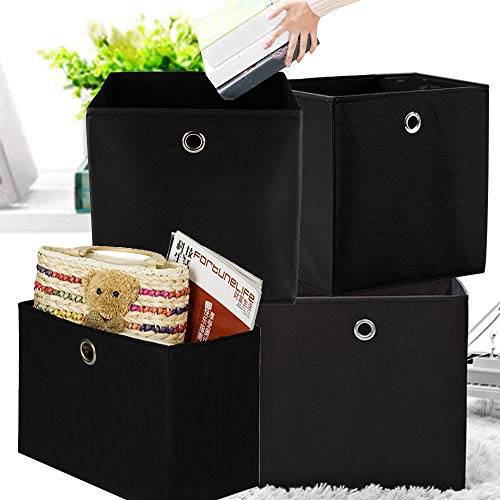 MorNon Caja Plegable 4 Pcs Caja de Almacenamiento Plegable de Tela con Orificio para Estantes o Separadores de Ambientes 32CM x 32CM x 32CM Negro