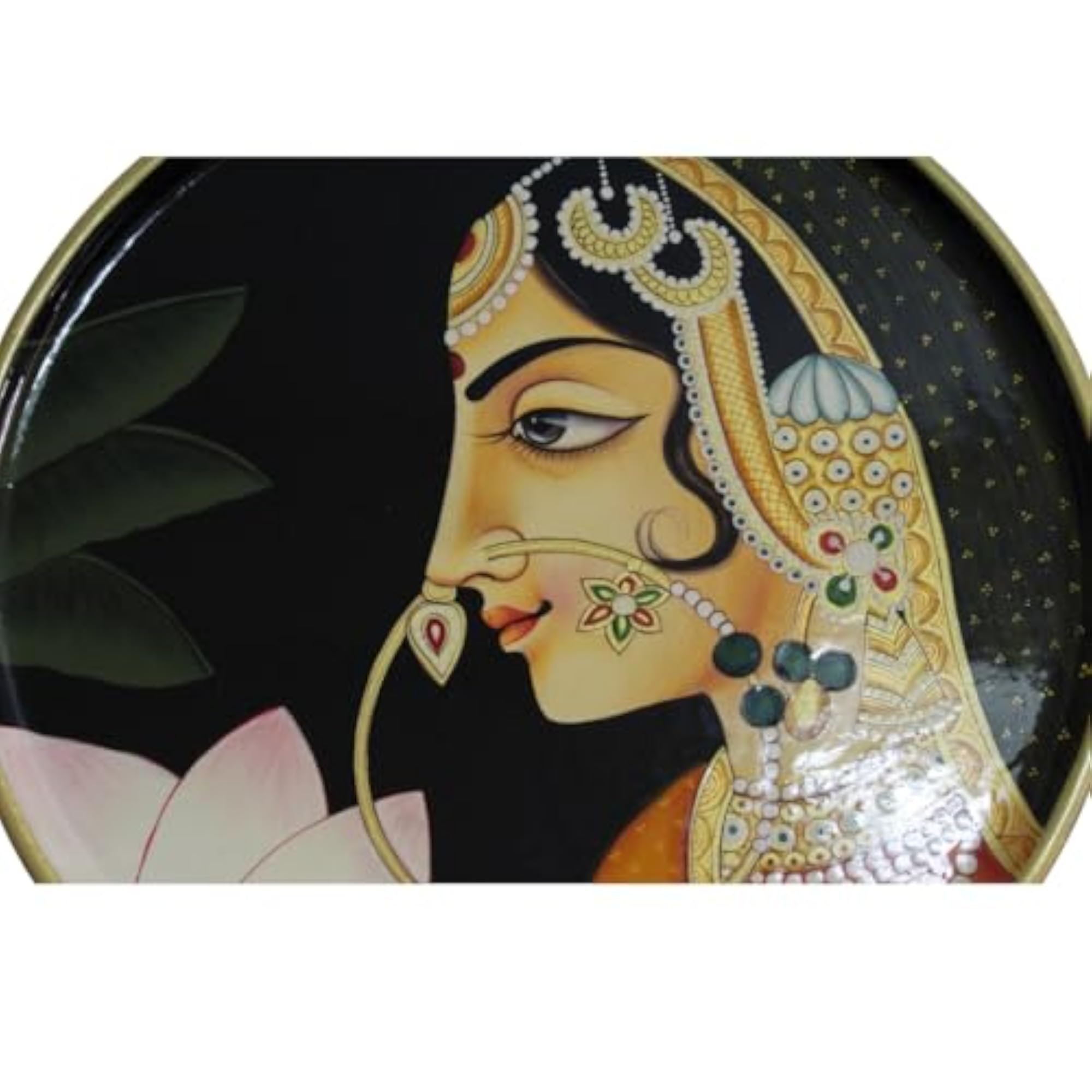 Hand-Painted Rajasthani Princess Wall Plate, 12 Inch