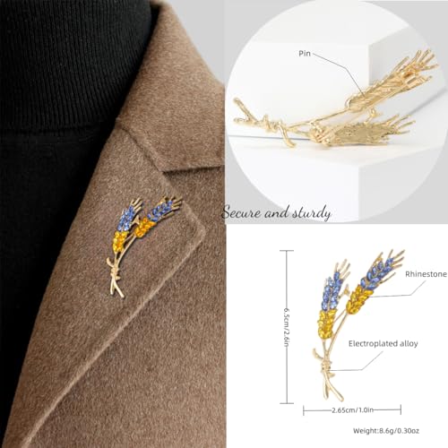 Image of Wheat Brooch Pin Blue Yellow Rhinestones Plant and Flower Suit Lapel Pins for Women Men Jewelry Gift (1pc 1+1pc 2), 2.6*0.43*1.0in
