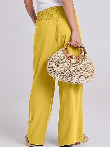 Image of ANRABESS Women Linen Palazzo Pants Summer Boho Wide Leg High Waist Casual Lounge Pant 2026 Beach Travel Vacation Outfits