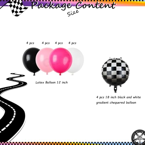 Image of Race Car Balloon Bundle Pink Black Checkered Balloons Latex Balloon Girls One Happy 1st 2nd Fast One Theme Two Fast Race Car Birthday Party Decor Supplies 20 Pcs Kit
