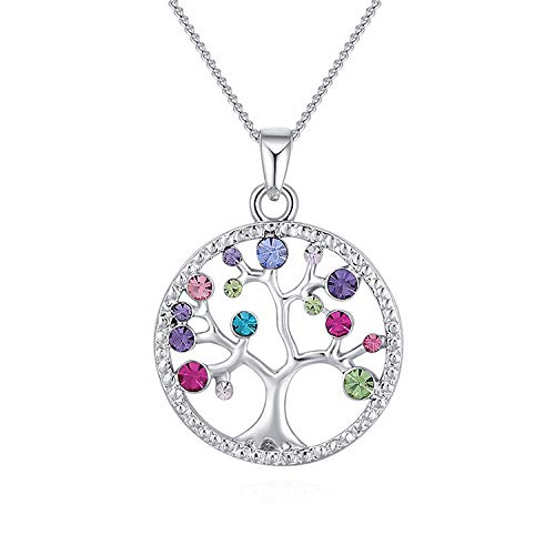 Collares Mujer Plata Árbol de la Vida Colgante Cristales,San Valentin Regalos Originales,Collar Mujer Árbol de la Vida Plata de Ley925 Colgante Árbol de la Vida para Mujer Madre Abuela Dia de la Madre
