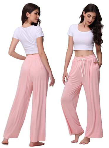 Image of Veseacky Women's Wide Leg Lounge Pants Yoga Pajamas Comfy Stretch Drawstring Pajamas Puls Size Dance Bottoms S-4XL