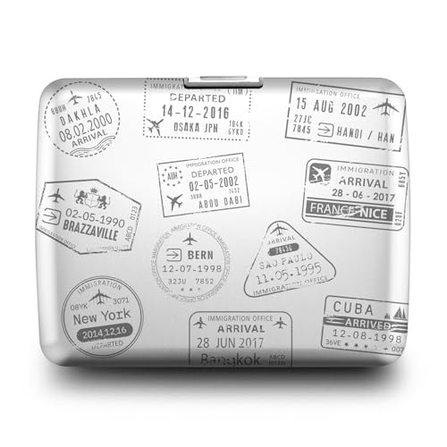 Image of OGON -DESIGNS- Aluminum wallet, Large capacity with metal lock, RFID Protection against fraud and demagnetization, model Smart Case OSLO Large (Engraving Travel)