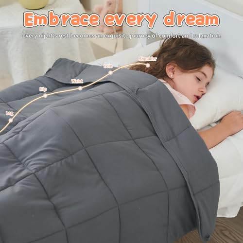 Weighted Blanket Kids 10lbs, 40"x60", Twin Size Cooling Heavy Throw Blanket for 80-120lbs, Microfiber Soft Thick Big Blankets Weighted Comforter Breathable Gift for Sleeping, Grey