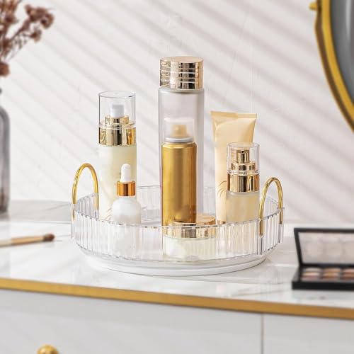 Image of INOVERA (LABEL) 360 Rotation Makeup Organizer for Women, Girls & Bride - Dressing Table Cosmetic Storage Case - Bathroom Vanity Skincare Holder Organiser (1 Tier, Transparent)