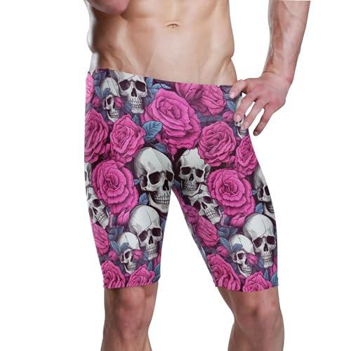 Sugar Skull Skeleton Gothic Flowers Mens Swim Jammers Swimsuit XL B0402995
