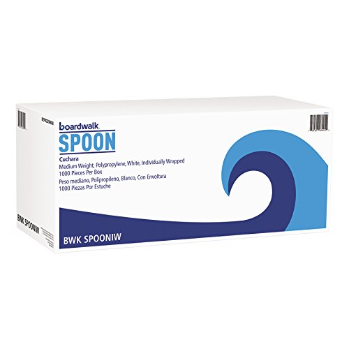 Boardwalk SPOONIW Mediumweight Wrapped Polypropylene Cutlery, Teaspoon, White (Case of 1000)