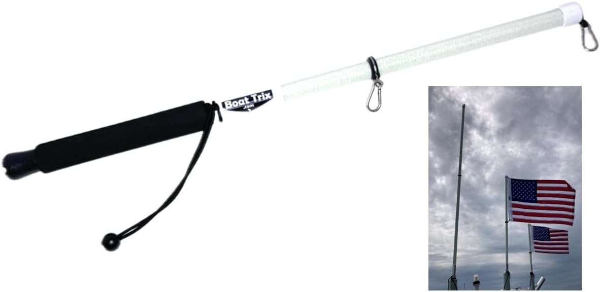 Boat Flag Pole with Rod Holder Mount by Boat Trix Fiberglass Flagpole, 7/8 Inch Diameter, Thick Wall, Durable with Stainless Steel Hardware and Soft Grip, Including Bungee Cord Retainer - Image 3