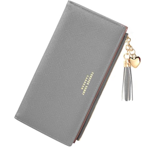 Image of Valentoria Womens Wallet Cute Elegant Long Slim Card Holder Case Minimalist Coin Purse Thin Tassels Zip Clutch Wallets for Girls Ladies | Cute