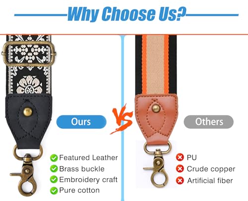 Image of Purse Strap Wide Shoulder Strap Replacement Crossbody Handbag Adjustable Embroidery Guitar Style Bag Strap