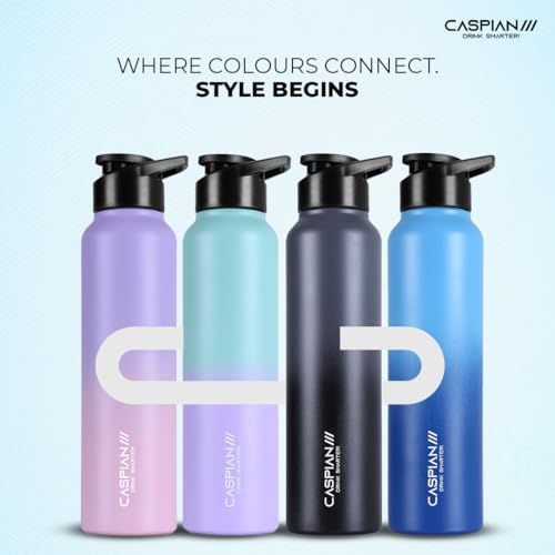 Image of CASPIAN / / / HIke ISI Certified Stainless Steel Water Bottle 1 ltr. (M Blue, 1 Litre) | Leak Proof Sipper for Fridge Home Office Travel School Kids Boys Girls Adults Sports Gym Yoga Gift | BPA Free