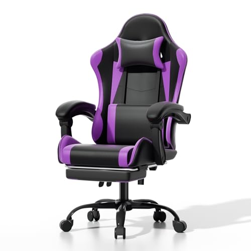 Image of Athena Collection Ergonomic Gaming Chair for Adults, Purple | Height Adjustable Office Chair Computer Desk Chair with Footrest & Headrest Lumbar Support for Office & Home, 350lbs