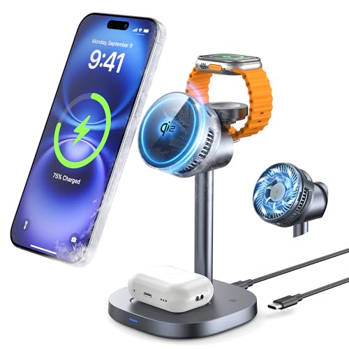RORRY 新型番Qi2冷却ファン付き3in1ワイヤレス充電器【スマホ熱対策・15W急速・静音設計】magsafe充電器 3台同時に充電 マグネット式 アップルウォッチ充電器 TEC半導体スマホクーラー 充電スタンド 過熱防止 magsafe対応 マグセーフ充電器 ペルチェ素子 For iPhone/AppleWatch/Airpods/Google Pixel 10 デスクワーク/動画視聴