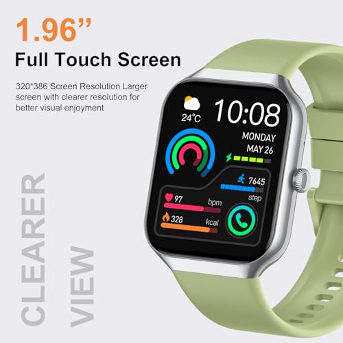 Image of Smart Watch for Men Women (Answer /Make Call), 1.96 inch HD Smartwatch with Heart Rate /Sleep Monitor /Pedometer /Calories, 113+ Sports Fitness Watch, IP68 Waterproof Activity Tracker for Android iOS-Green