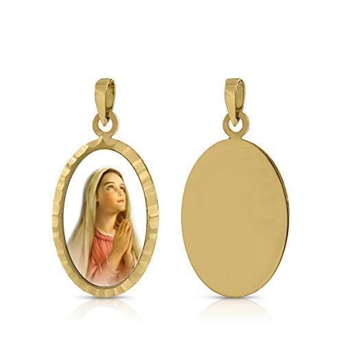 Médaille Vierge or 18 carats communion de haute joaillerie 12x18 mm