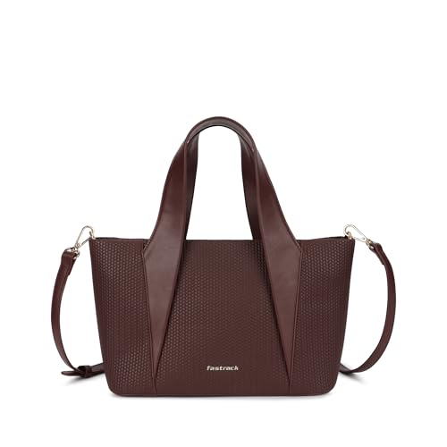 Image of Fastrack Mocha Plait Satchel | Faux-Leather Women's Handbag | Dual Carry with Braided Texture & Zipper Closure