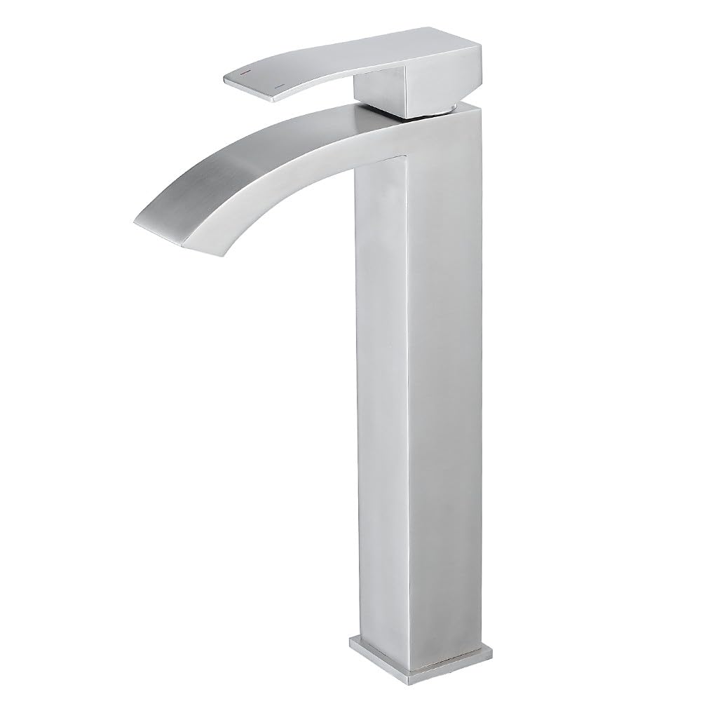 Heable Tall Bathroom Basin Mixer Taps Brushed Nickel Mono 1 Hole Round Cloakroom Faucet with High Spout Modern Single Lever Washroom Faucets High Rise Bathroom Sink Tap with G1/2 Hoses