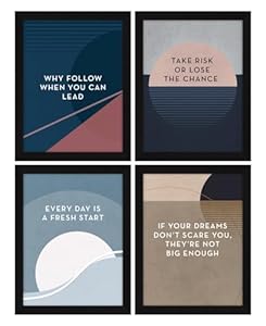 ArtX Paper Famous Motivational Quotes Wall Frames, Inspiring Quotes For Home, Office and Study Room Decor, Multicolor Framed Posters, A4, Set of 4