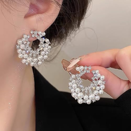 Trendy Pearl Earrings for Women Dainty 14K Gold Cubic Zirconia Pearl Drop Earrings Chunky Statement Earrings Vintage Wedding Banquet Jewelry Presents2