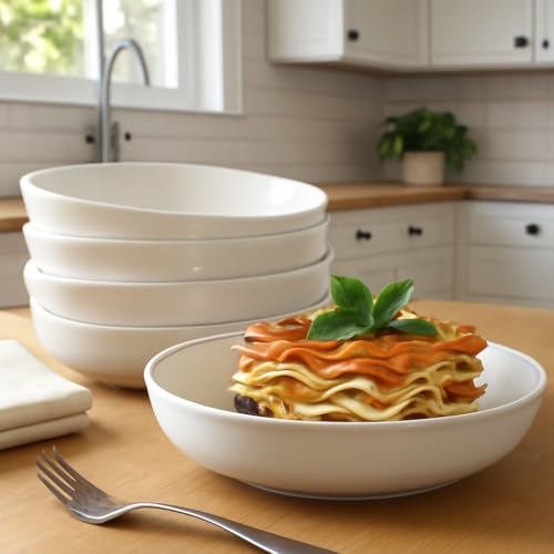 Pasta Bowls Set of 6 – 30oz Large Ceramic Salad Bowls & Soup Bowls, Wide Shallow Pasta Plates for Kitchen & Dining – Microwave & Dishwasher Safe Porcelain Dinnerware, White Serving Bowl Set - Image 3