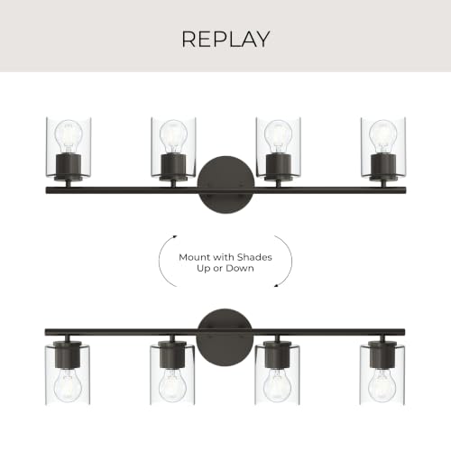 Image of Progress Lighting Replay 31.125 Inch 4-Light Vanity Light, Transitional, Antique Bronze with Clear Glass Shades, (7.875 inch H x 31.125 inch W x 6 inch D), P300584-020