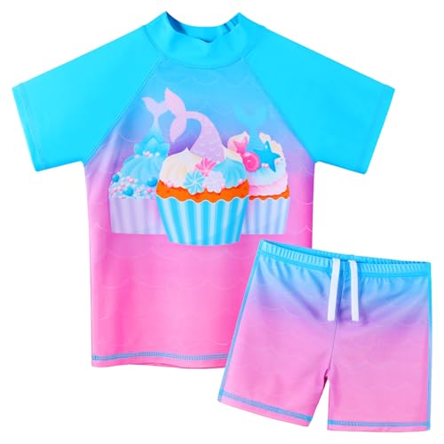 Image of Girls Two Piece Swimsuit Floral UPF 50+ Rash Guard Set Kids Beach Swimwear