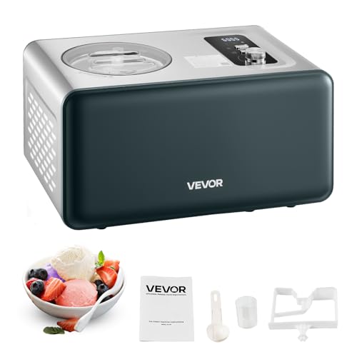 VEVOR Máquina Automática para Hacer Helados 1,5 L con Compresor Incorporado sin Precongelación Heladera Automática de 3 Modos 425 x 290 x 245 mm con Tapa Transparente para Cocina Doméstica, Negro