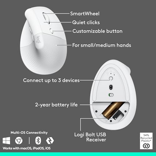 Image of Logitech Wave Keys & Lift Vertical Mouse - Ergonomic Wireless Keyboard and Mouse Combo - with Cushioned Palm Rest, Easy-Switch, Bluetooth, for Multi-OS, Windows /Mac - Off-White