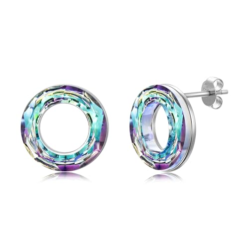 Boucles d'oreilles rondes en argent S925 et cristal fin brillant pour femme