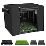 Dog Crates Kit with Artificial Grass and Dog Crates Cover, 27 Inch Double Door Collapsible Metal House for Dogs and Cats, Dog Cage with Leak-Proof Pan Tray, Travel, Indoor and Outdoor Dog Kennel