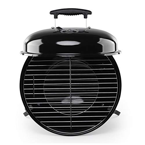 BAKAJI Barbecue A Carbone Rotondo 45 Cm – Con Coperchio, 2 Ruote, Griglia Cromata E Ripiano, Per Giardino E Terrazzo