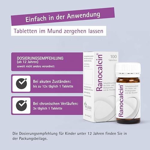 Ranocalcin® bei Beschwerden in Rücken, Schulter, Nacken - unterstützt Knochen, Sehnen, Bänder und Faszien - mit Calcium, Zink, Eisen, Kieselsäure - für Erwachsene und Kinder, 100 Tabletten