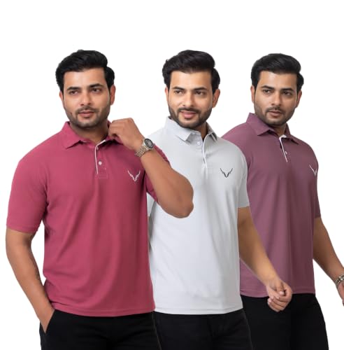 Image of HANABY Men's Summer Polo Solid Half Sleeves Polycotton T-Shirt | Collar Breathable and Comfortable T-Shirt (Pack of 3)