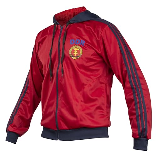 Image of JL Kippha's Historical East Germany DDR Sports Jacket Jumper Top Red GDR Hoodie Zipped Retro