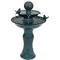 Sunnydaze 27" H 2-Tier Ceramic Water Fountain - Outdoor Water Feature for Patio, Yard, Balcony - Garden Fountain - Blue