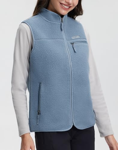 Pioneer Camp Ärmellose Damenweste mit Winddichtem Fleece – Reißverschluss-Taschen, Stehkragen für Outdoor(Teal Blue;L)