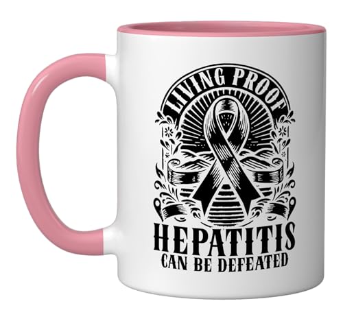 Hepatitis Awareness Hepatitis Warrior Autoimmune Hepatitis Ceramic Mug, Pink/White
