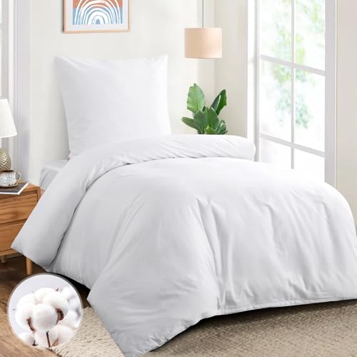 Aisbo Bettwäsche 140x200 Baumwolle Weiß - Bettwäsche-Sets Bettbezug...