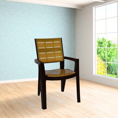 Image of ITALICA Designer Series Comfortable Plastic Arm Chair /Double Insert Stackable Chair for Home, Office /Plastic Chair /Sturdy & Durable Chair /Indoor and Outdoor (Brown & Gold, Set of 4)