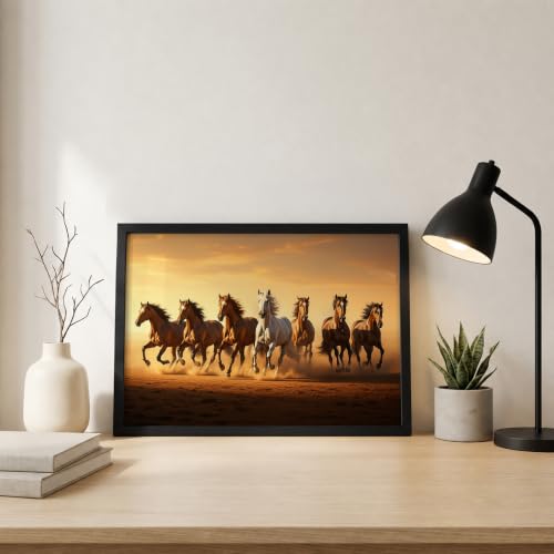 Image of Suneree 7 Horse Vastu Wall Painting (Landscape Collection) (Natural, Design 17, 33L x 25W cm)